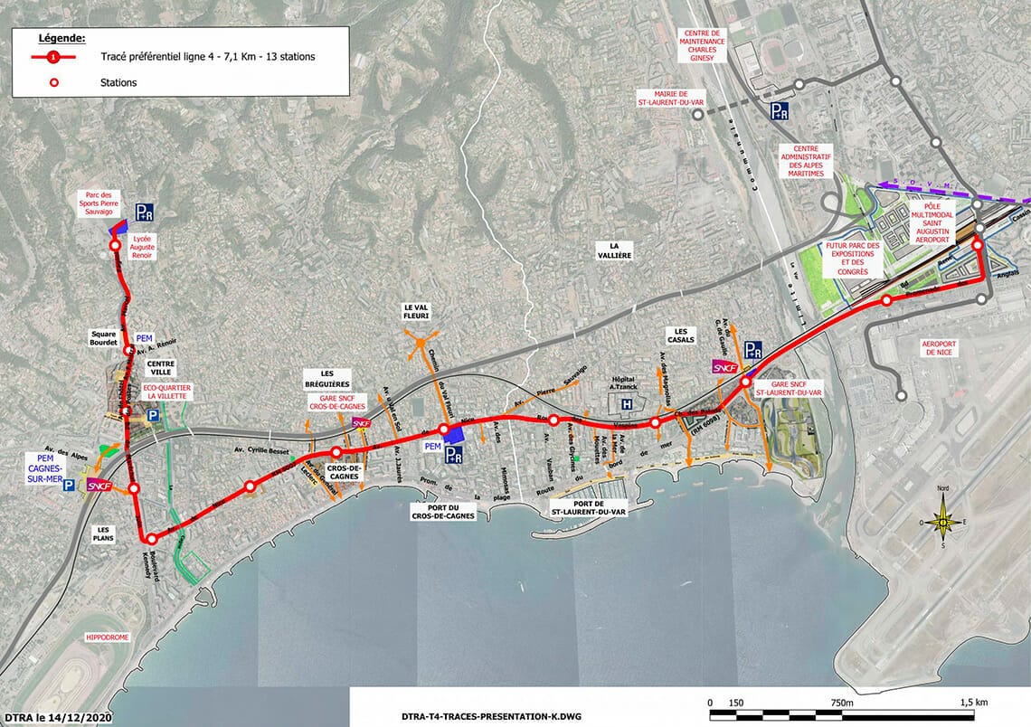 Tracé ligne tramway T4 Cagnes-Nice